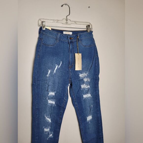 NEW Aphrodite Gold Skinny Jeans Ripped Distressed Medium Wash High Waist Y2K - Picture 4 of 9